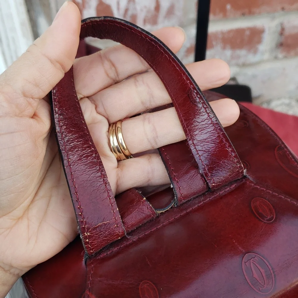 Vintage Cartier Happy Birthday Patent Leather Backpack Unisex Bordeaux Red